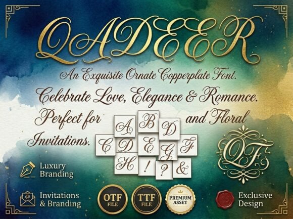 Qadeer: A Refined Copperplate Font for Elegant Brand Identities
